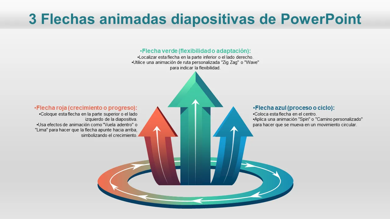 Diapositiva de PowerPoint de 3 flechas animadas