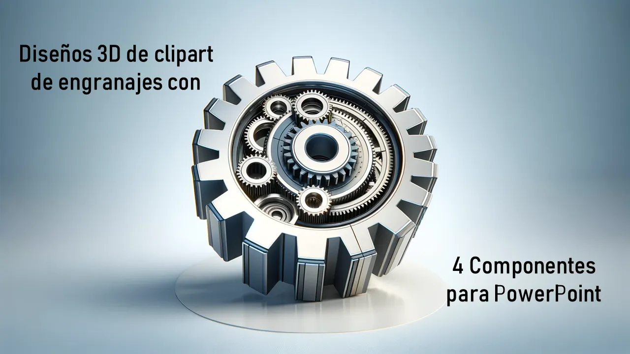 Diseños de imágenes prediseñadas de engranajes 3D con 4 componentes para PowerPoint